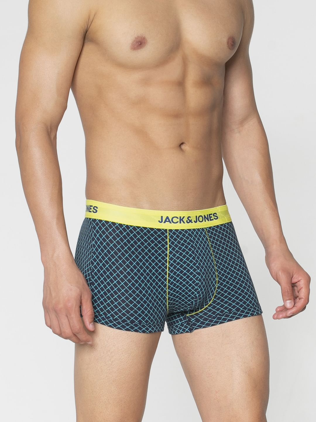 Blue And Black Checks Print Brazilian Trunks