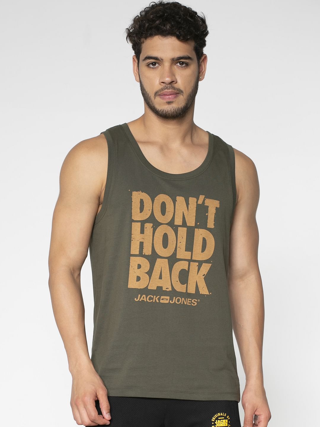 Dark Green Text Print Vest