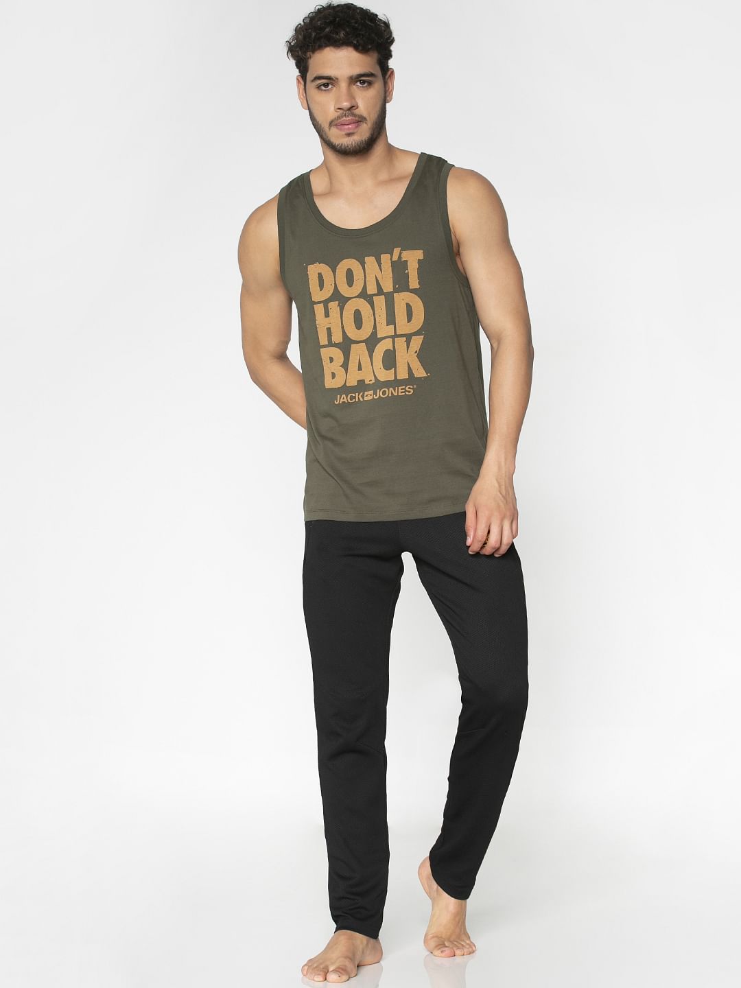 Dark Green Text Print Vest
