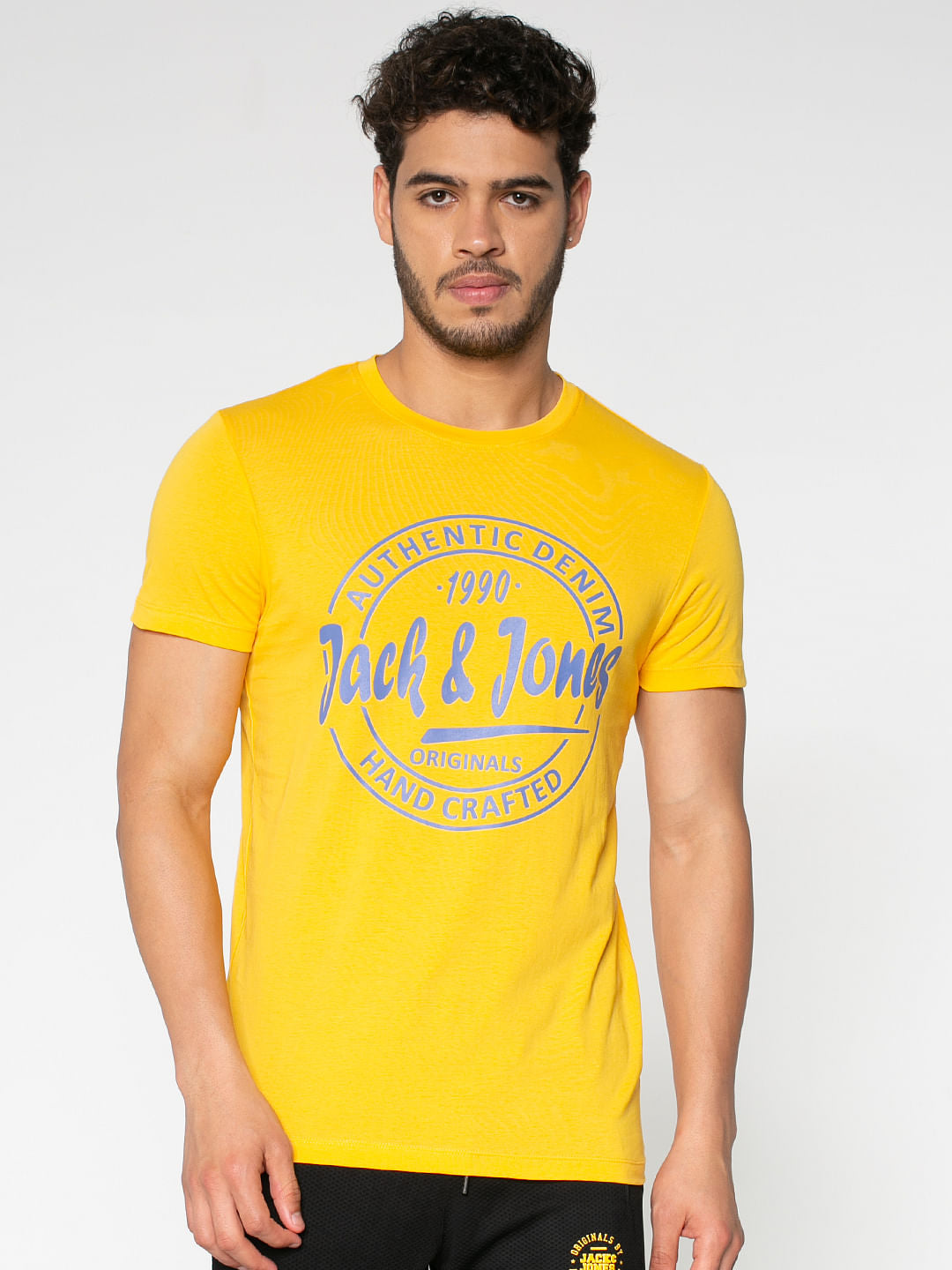 Yellow Logo Print Crew Neck T-Shirt