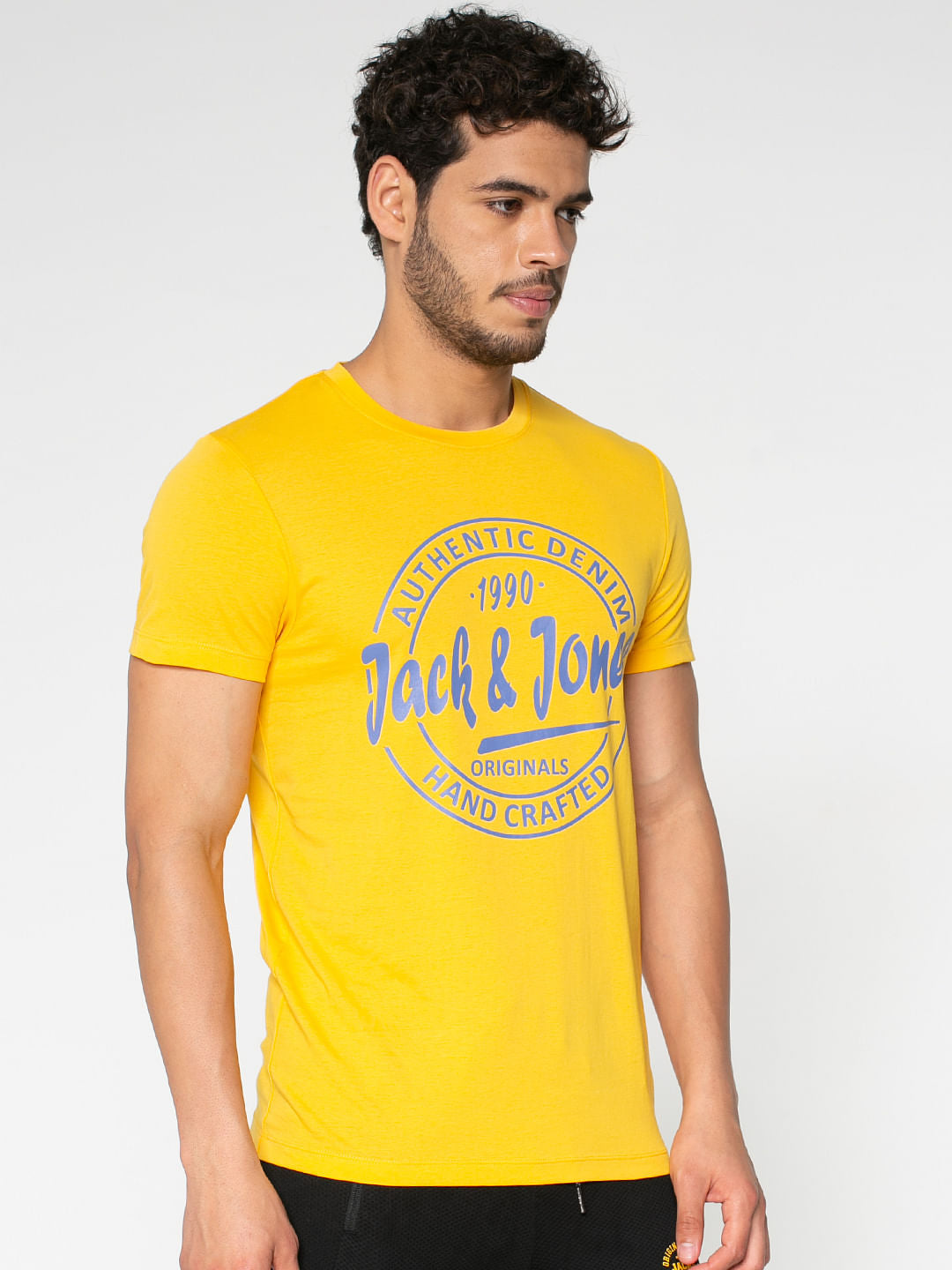 Yellow Logo Print Crew Neck T-Shirt