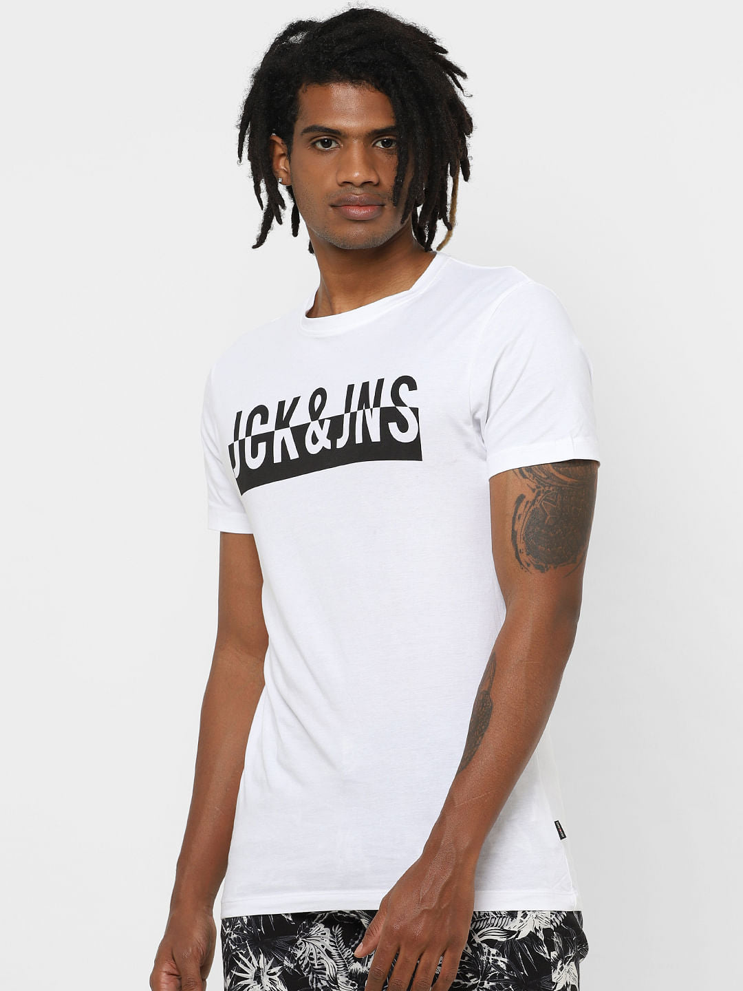 White Logo Print Crew Neck T-shirt