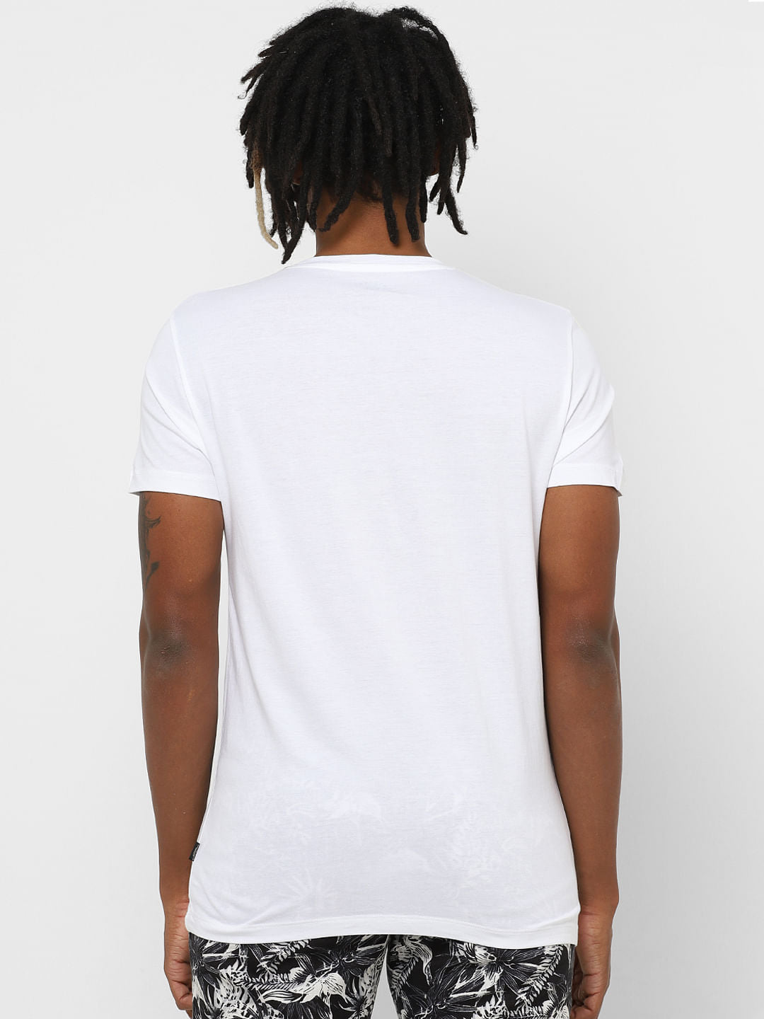 White Logo Print Crew Neck T-shirt