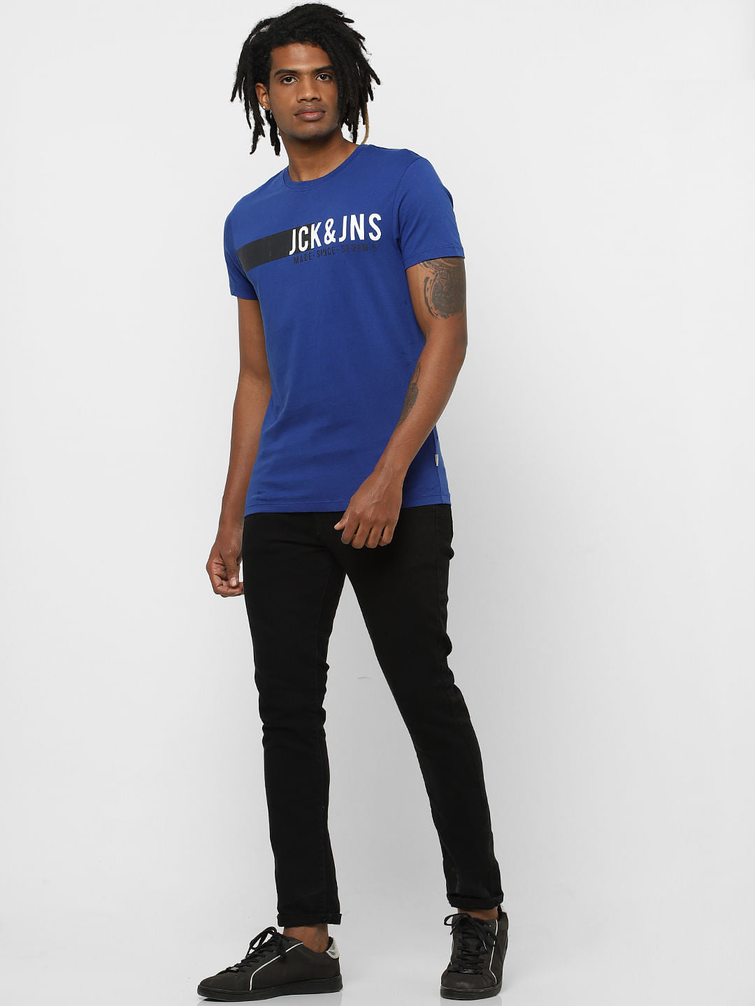 Blue Logo Print Crew Neck T-shirt - S