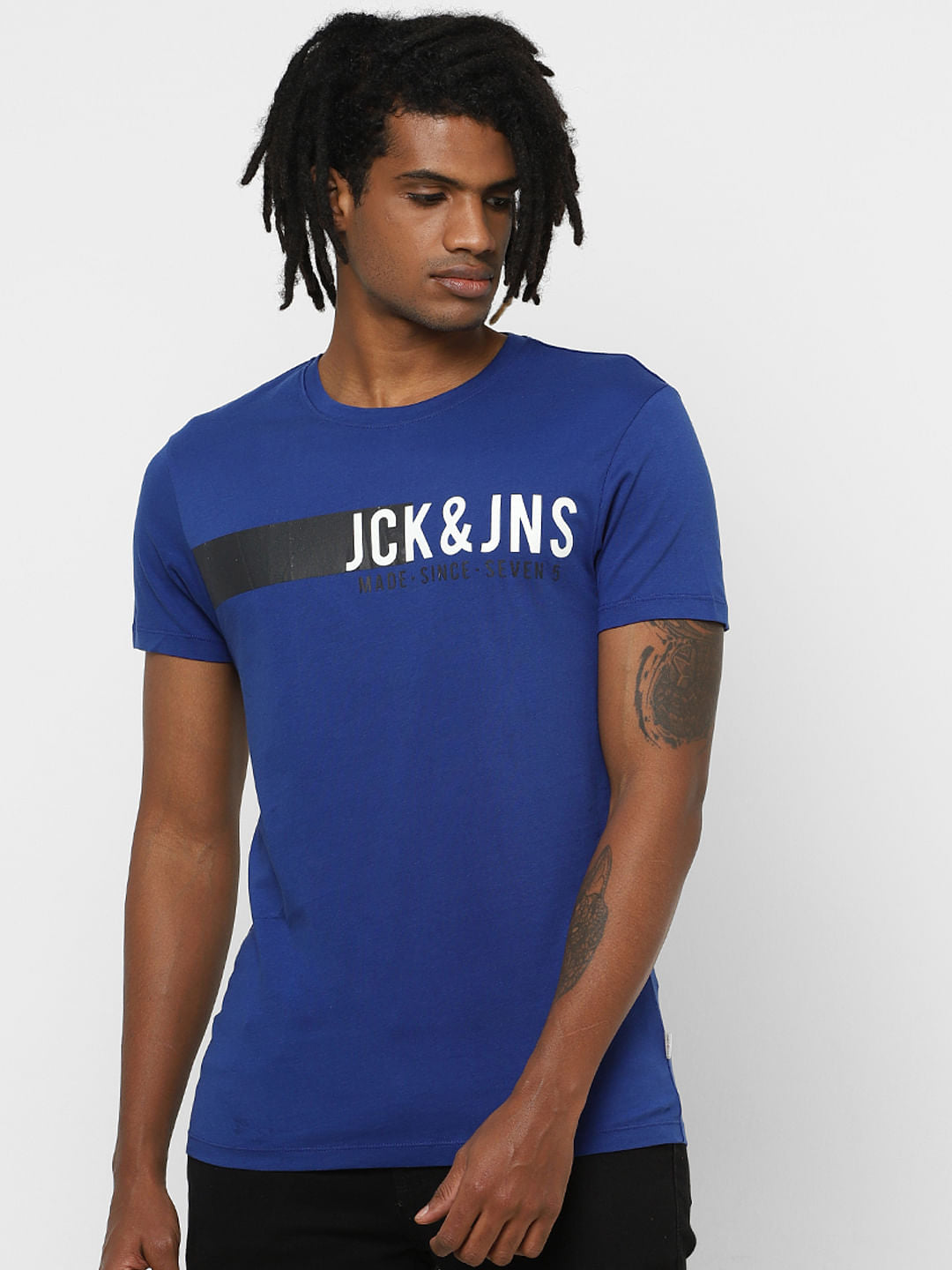 Blue Logo Print Crew Neck T-shirt