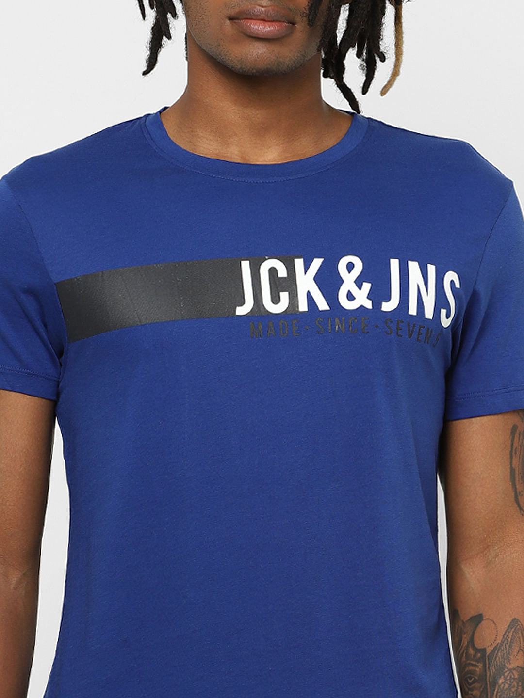 Blue Logo Print Crew Neck T-shirt