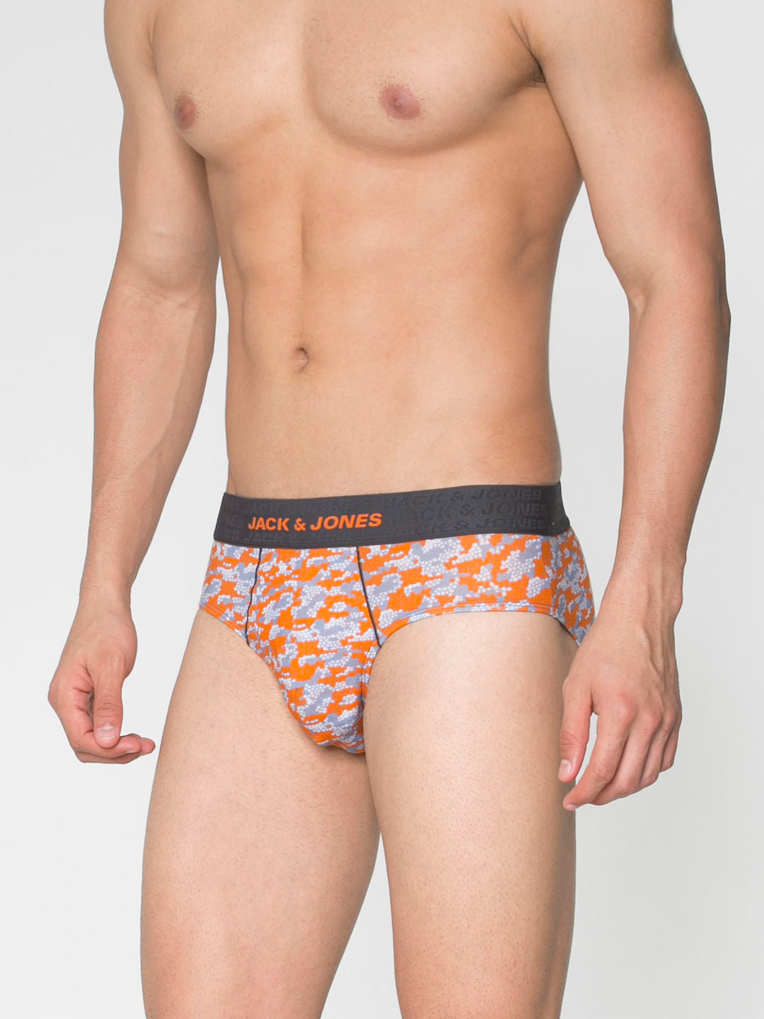 Grey And Orange Print Briefs