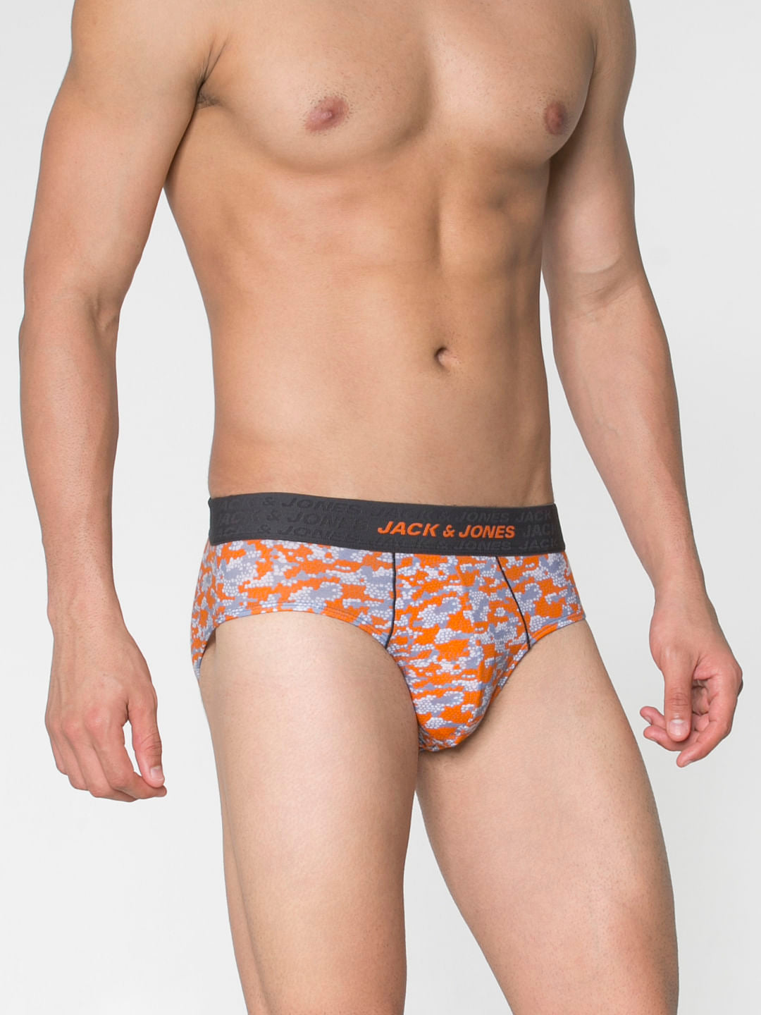 Grey And Orange Print Briefs