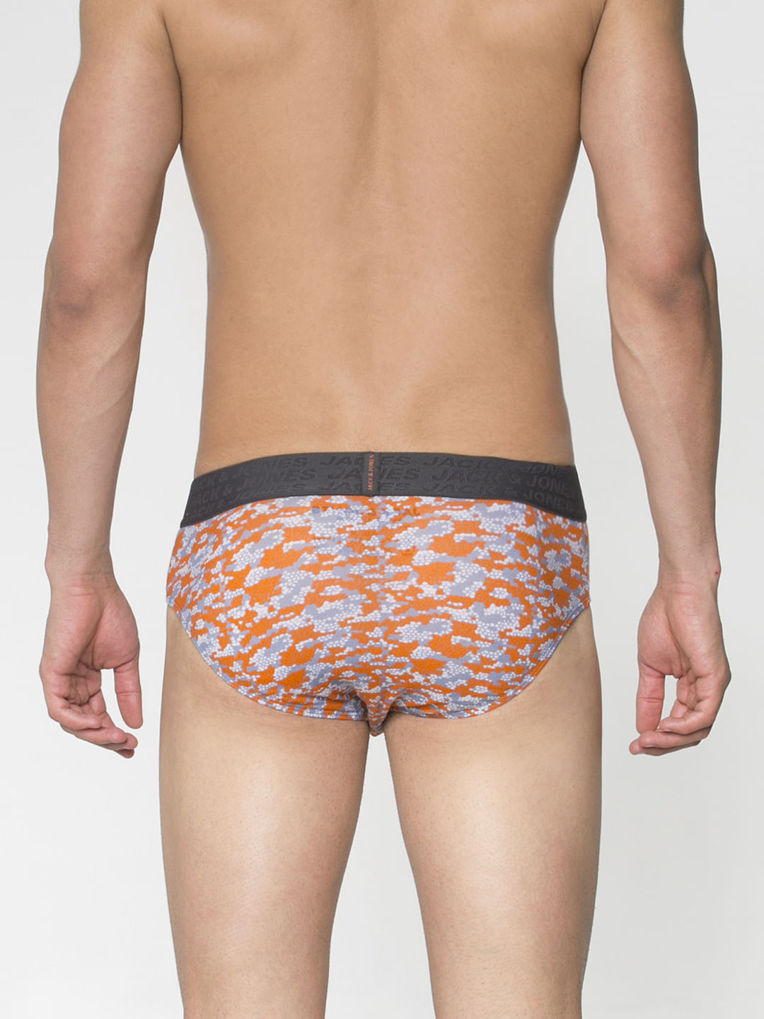Grey And Orange Print Briefs