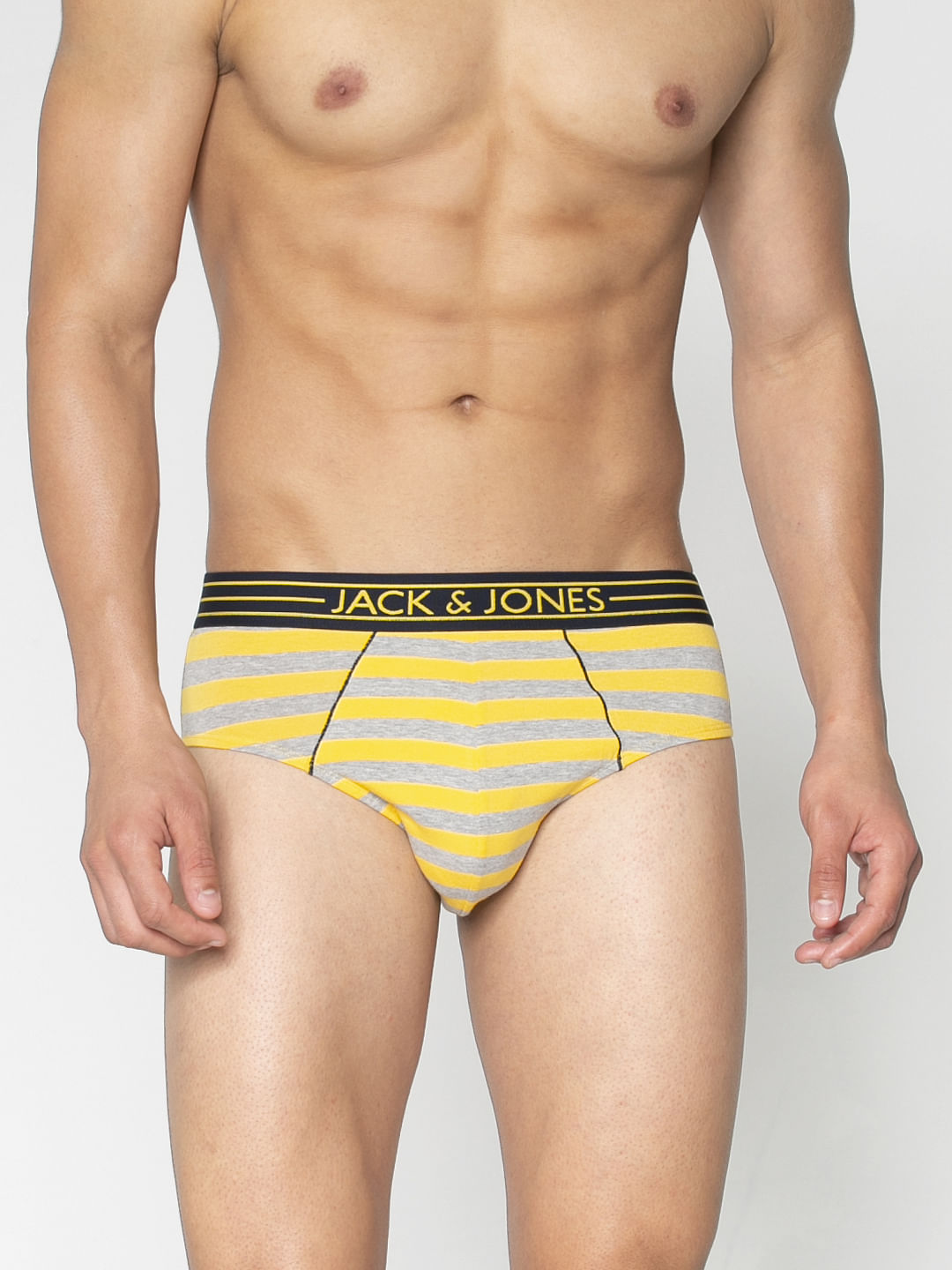 Yellow And Grey Striped Briefs - S