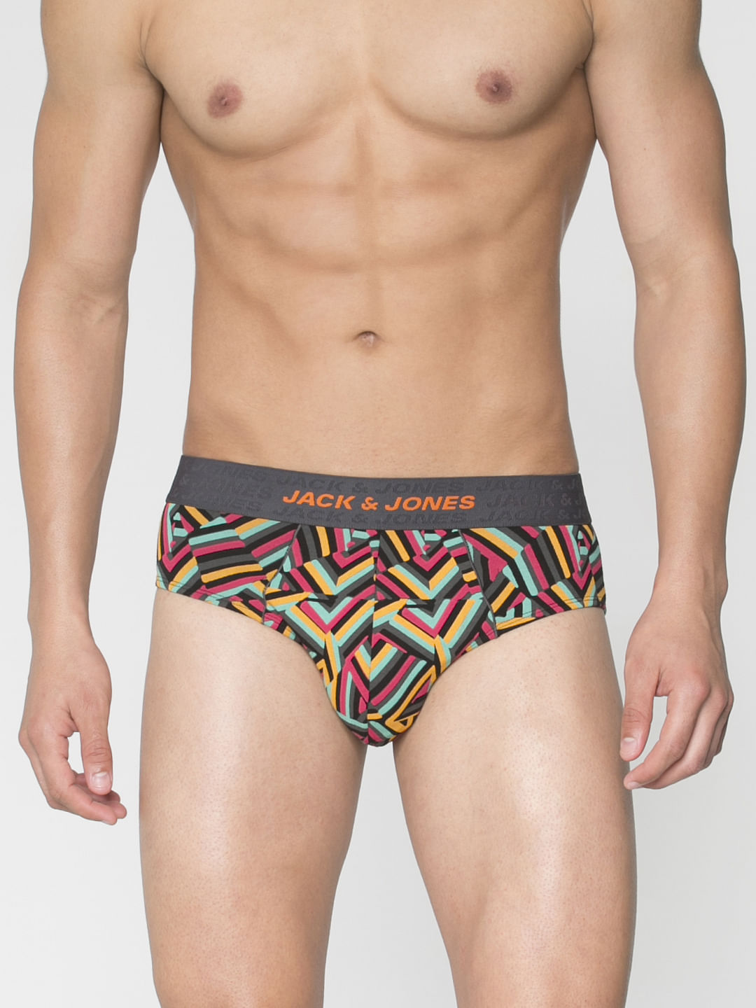 Orange Multicoloured Abstract Print Briefs - S