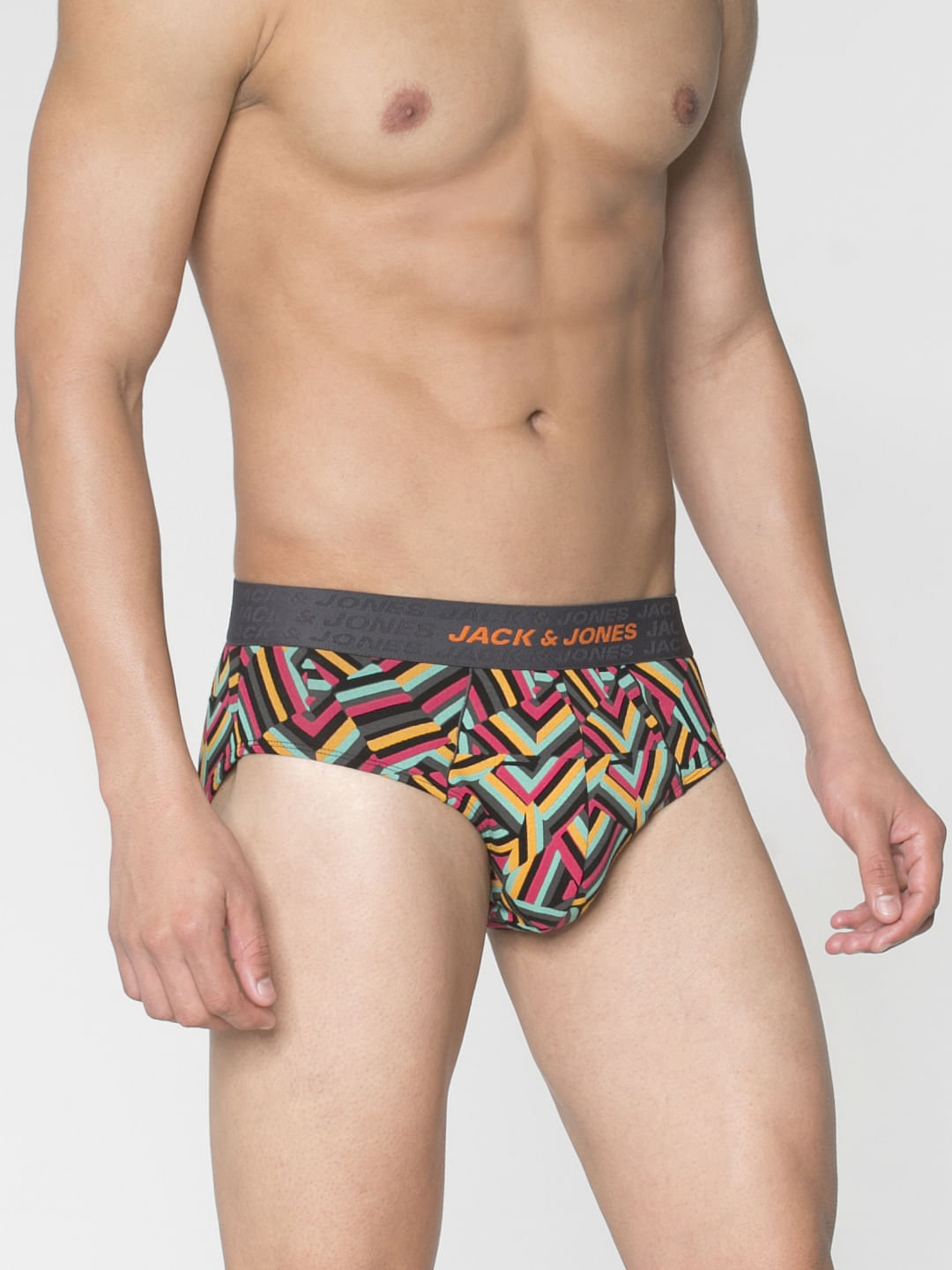Orange Multicoloured Abstract Print Briefs