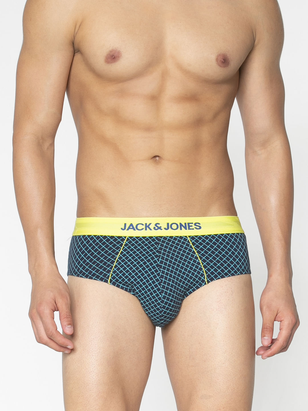 Blue Checks Print Briefs - S