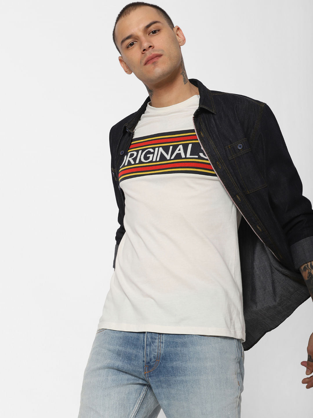 White Logo Print Crew Neck T-Shirt - S