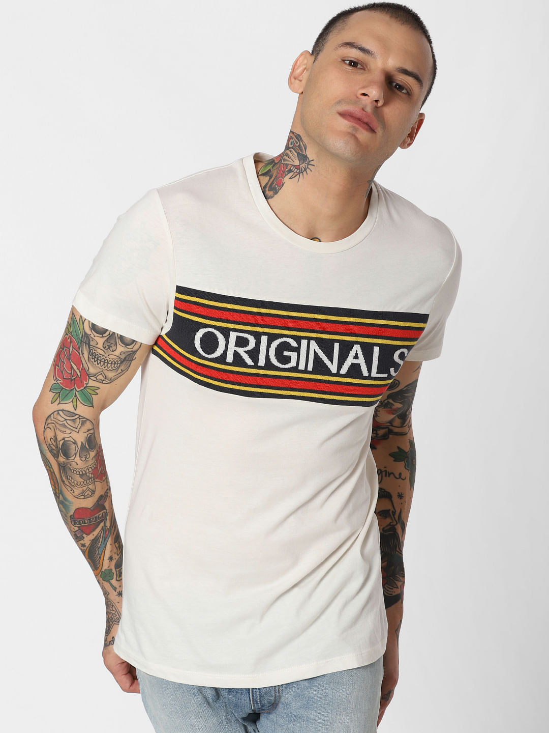 White Logo Print Crew Neck T-Shirt