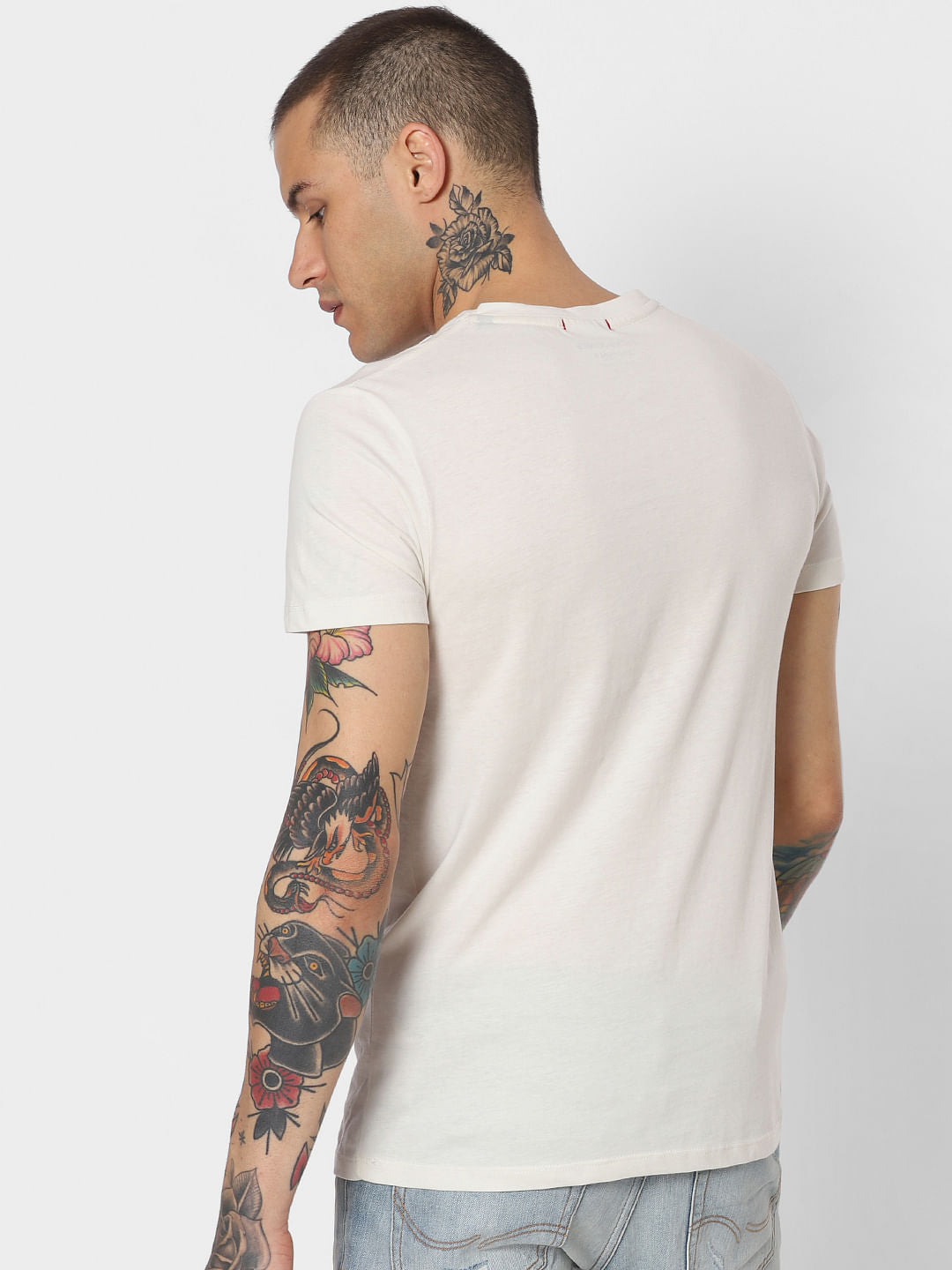 White Logo Print Crew Neck T-Shirt