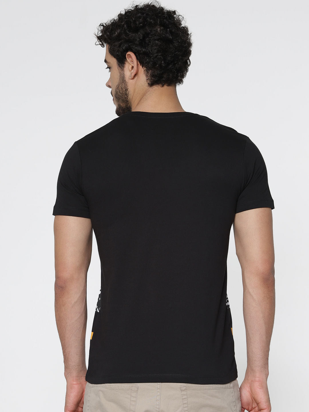 Black Graphic Print Slim Fit Crew Neck T-Shirt
