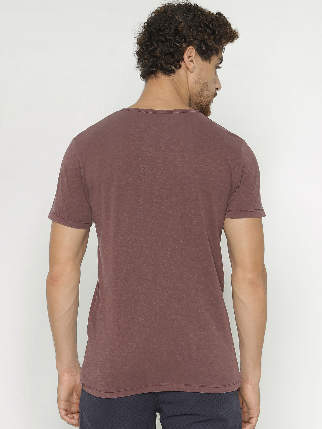 Maroon Faded Split Neck T-Shirt