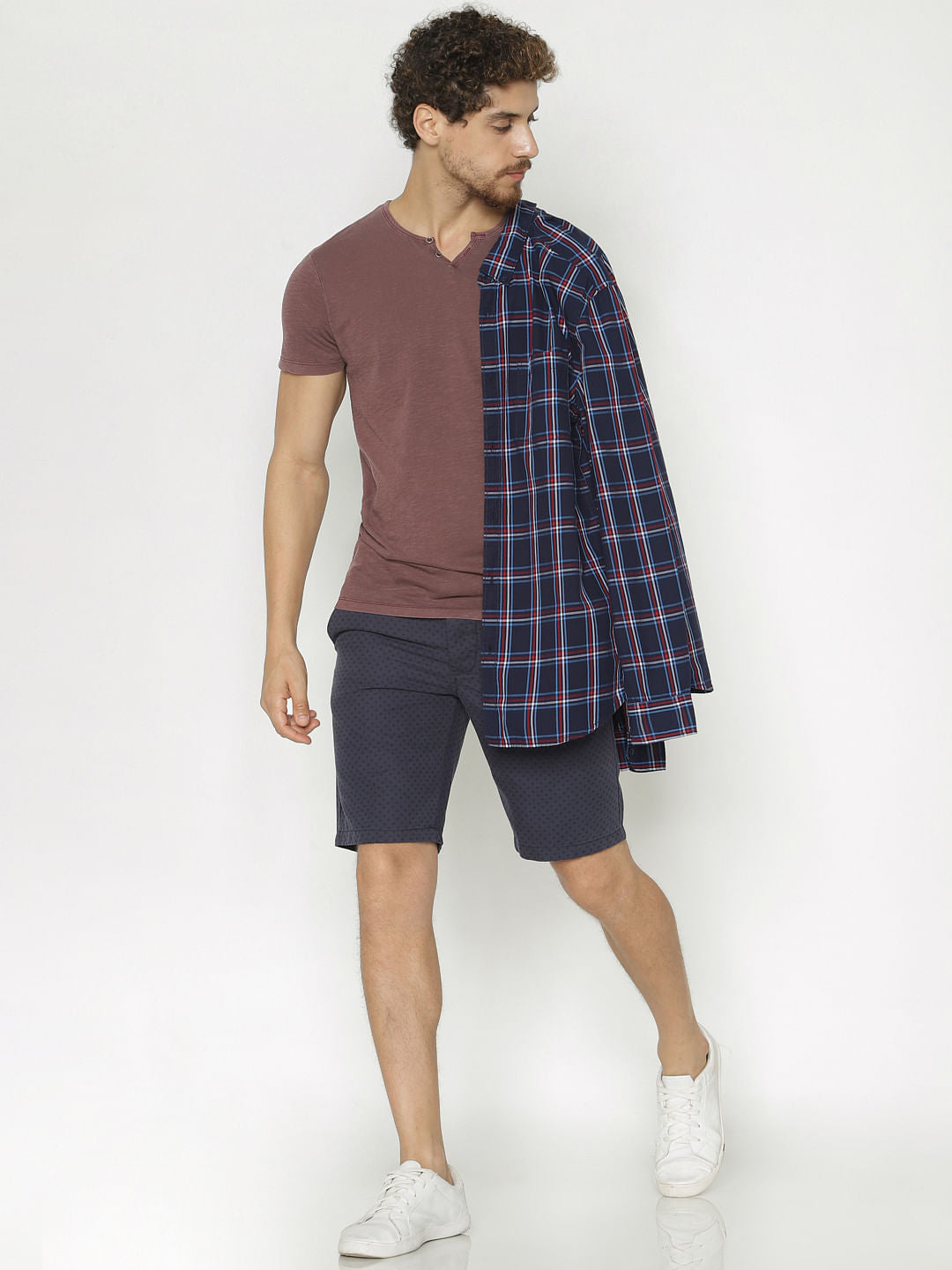 Maroon Faded Split Neck T-Shirt