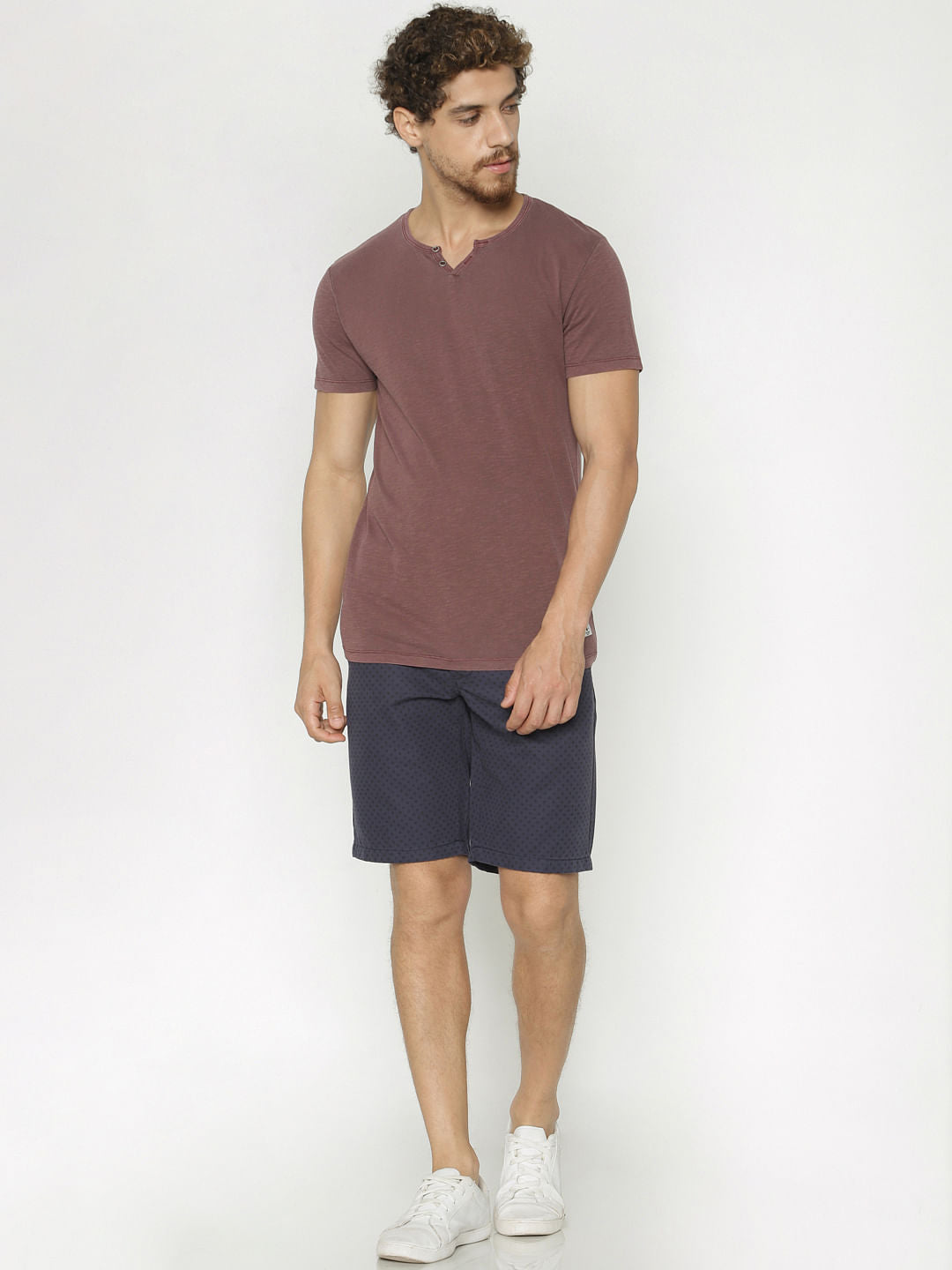 Maroon Faded Split Neck T-Shirt