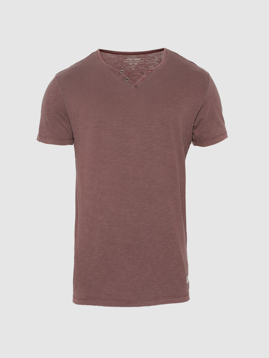 Maroon Faded Split Neck T-Shirt