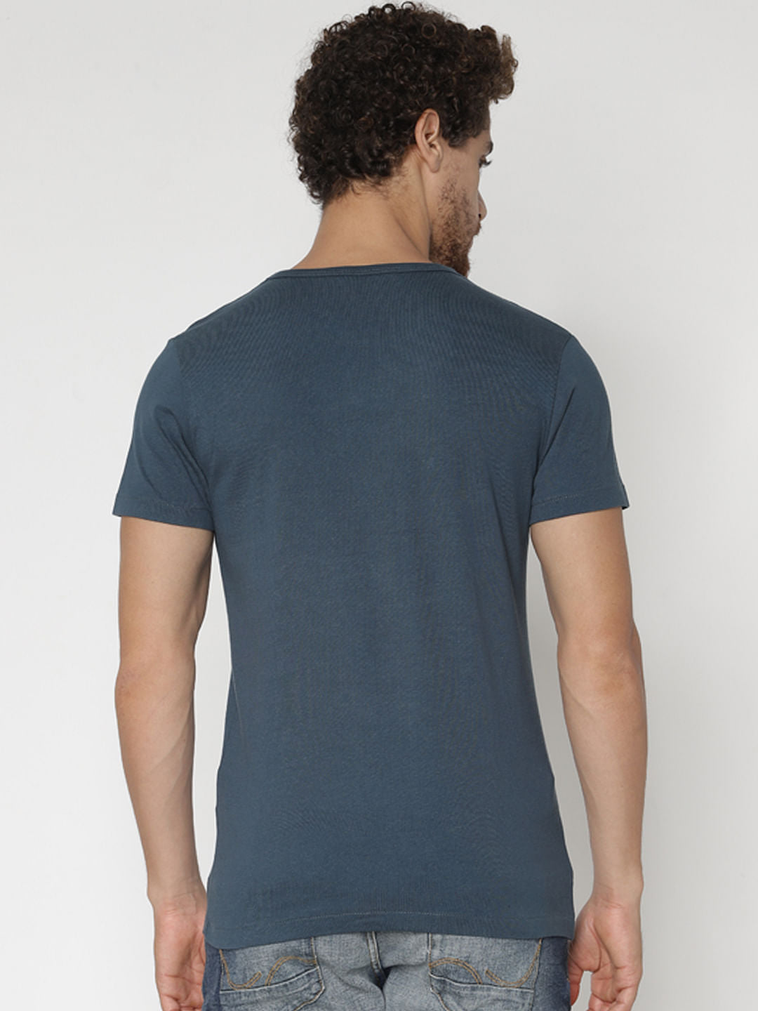 Deep Teal Text Print Crew Neck T-Shirt