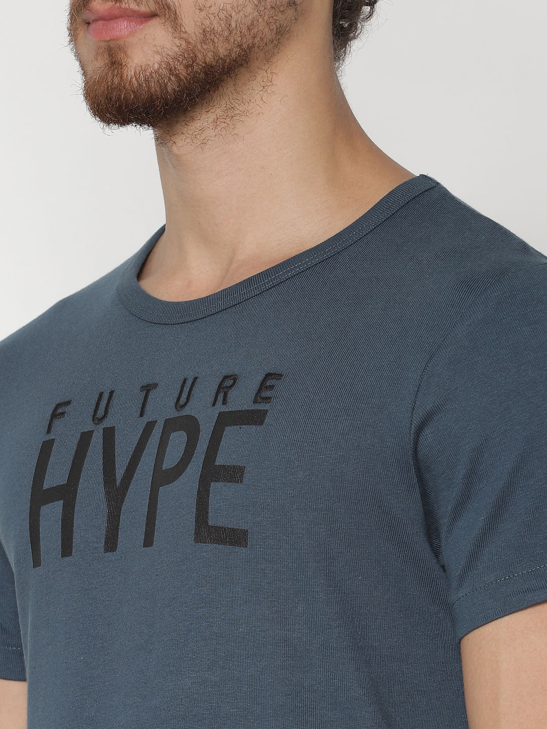 Deep Teal Text Print Crew Neck T-Shirt