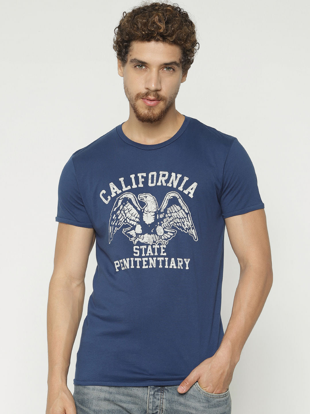 Blue Graphic Print Crew Neck T-Shirt