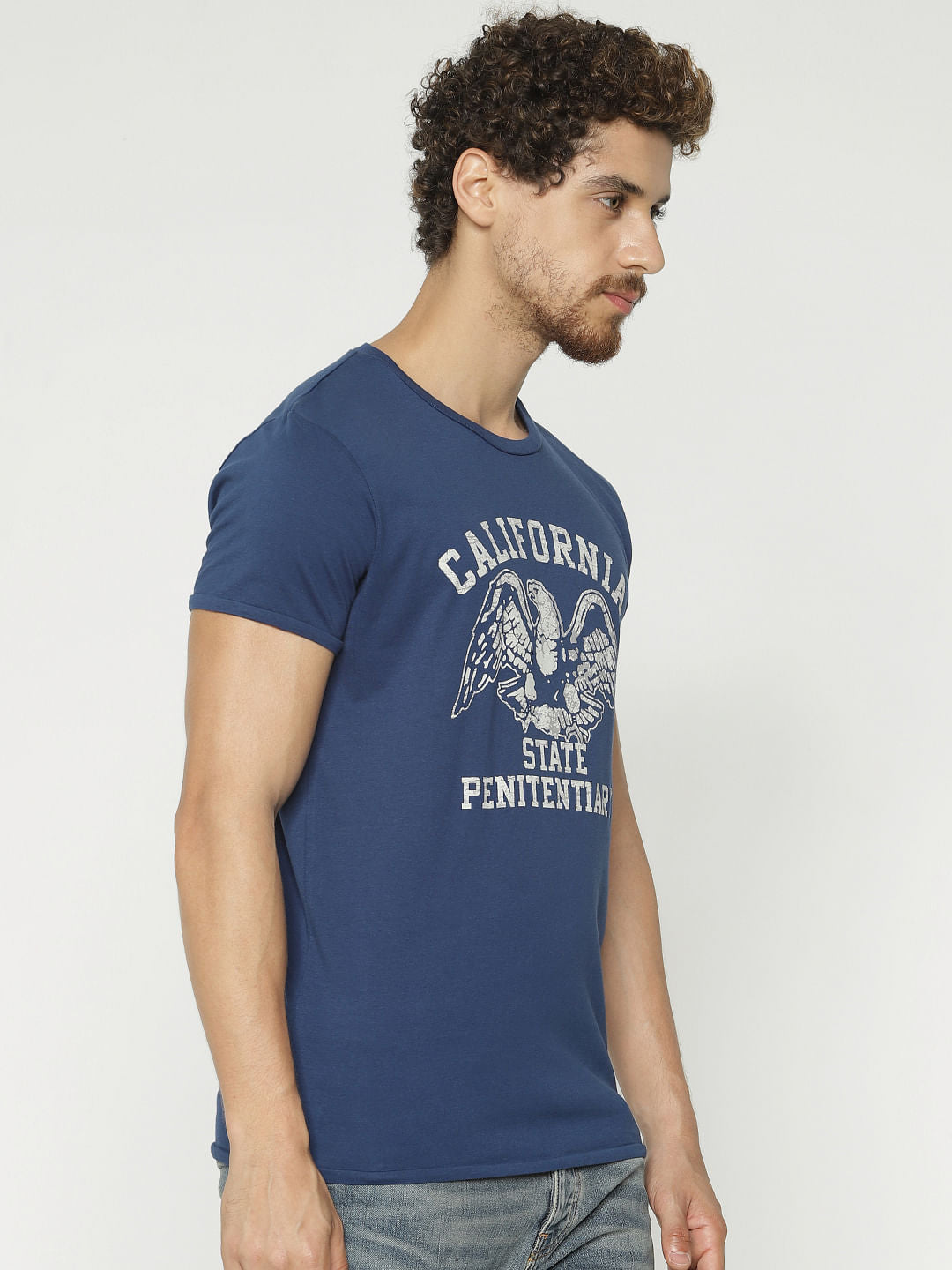 Blue Graphic Print Crew Neck T-Shirt