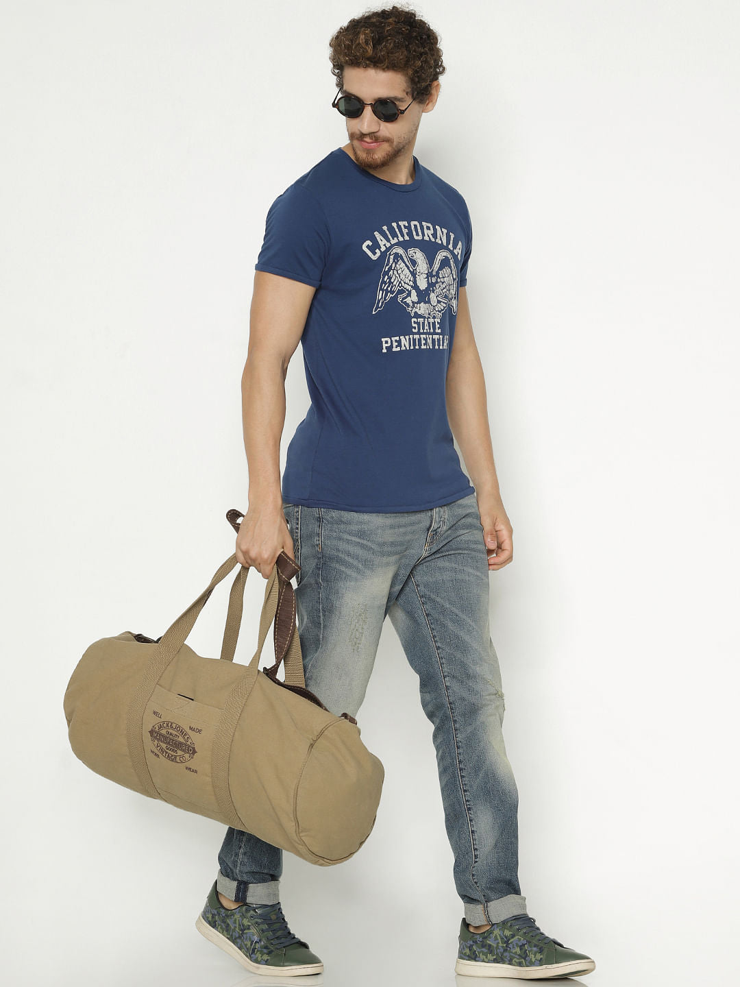 Blue Graphic Print Crew Neck T-Shirt