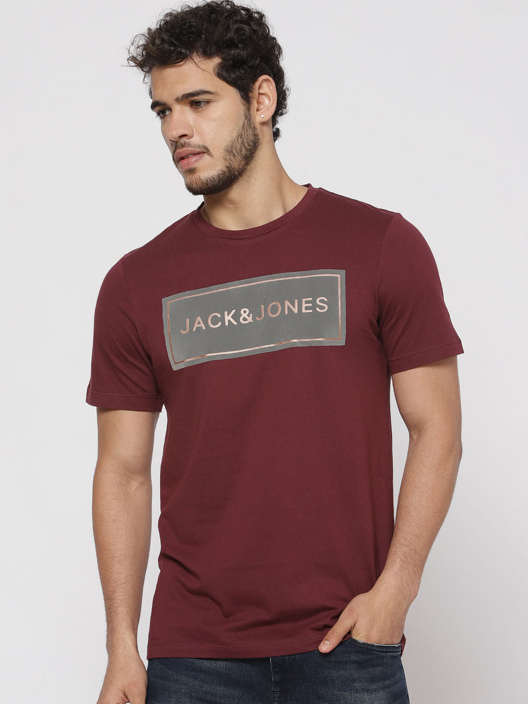 Maroon Text Print Crew Neck T-Shirt