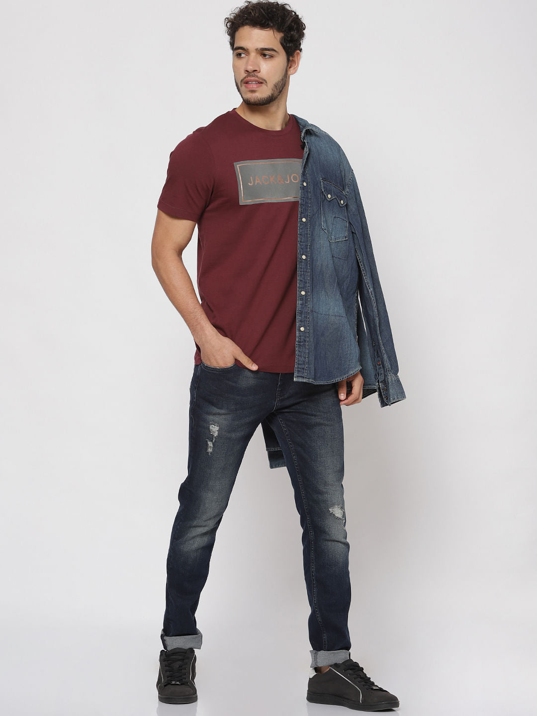 Maroon Text Print Crew Neck T-Shirt