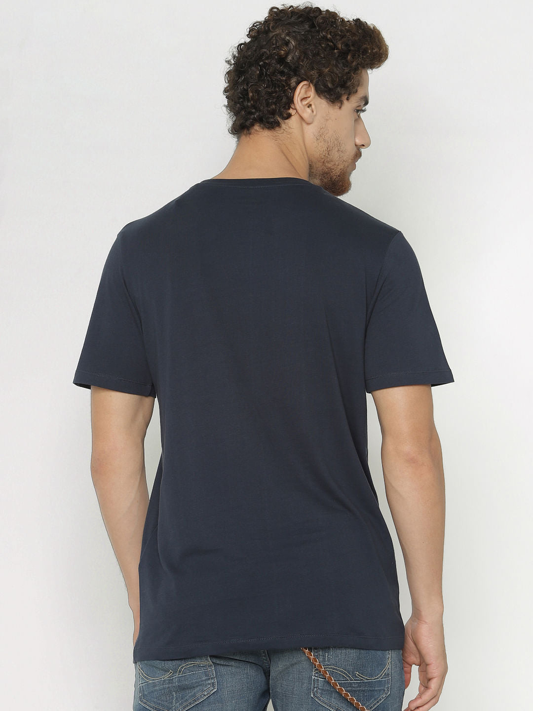 Blue Text Print Crew Neck T-Shirt