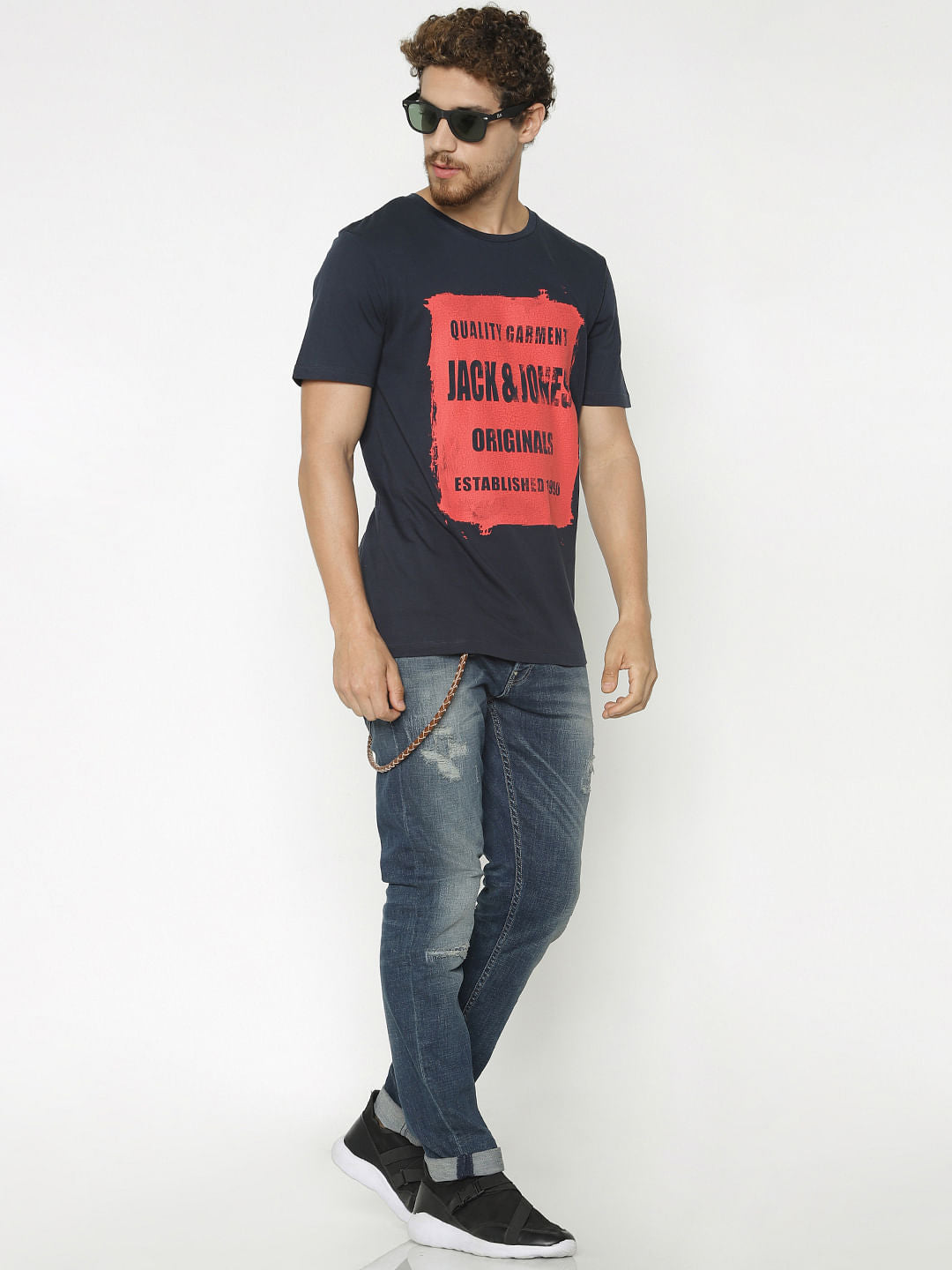 Blue Text Print Crew Neck T-Shirt