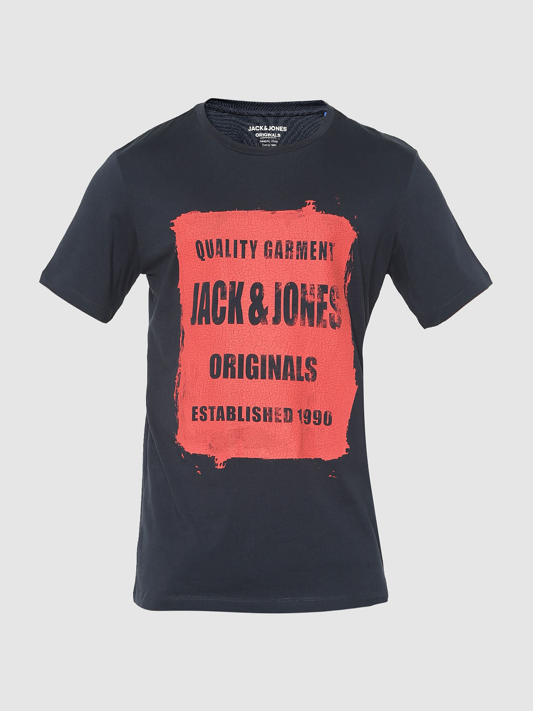 Blue Text Print Crew Neck T-Shirt