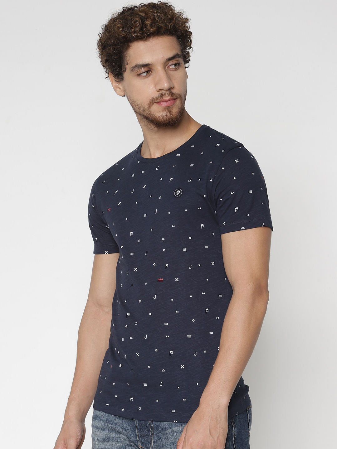 Blue All Over Print Crew Neck T-Shirt