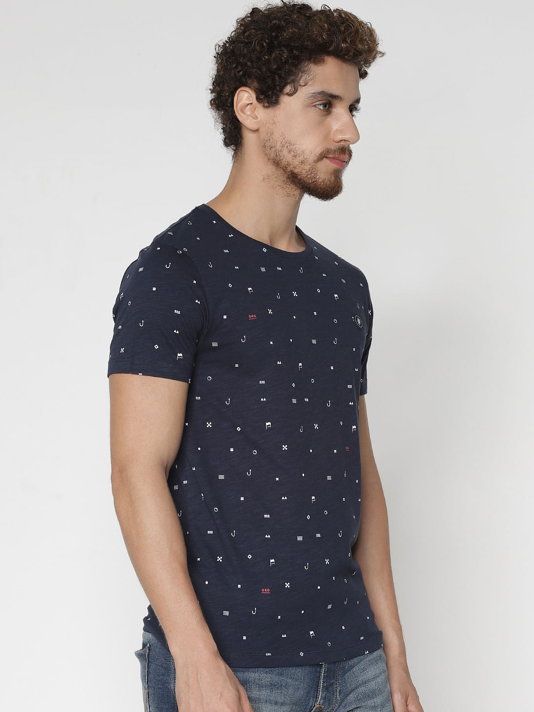 Blue All Over Print Crew Neck T-Shirt