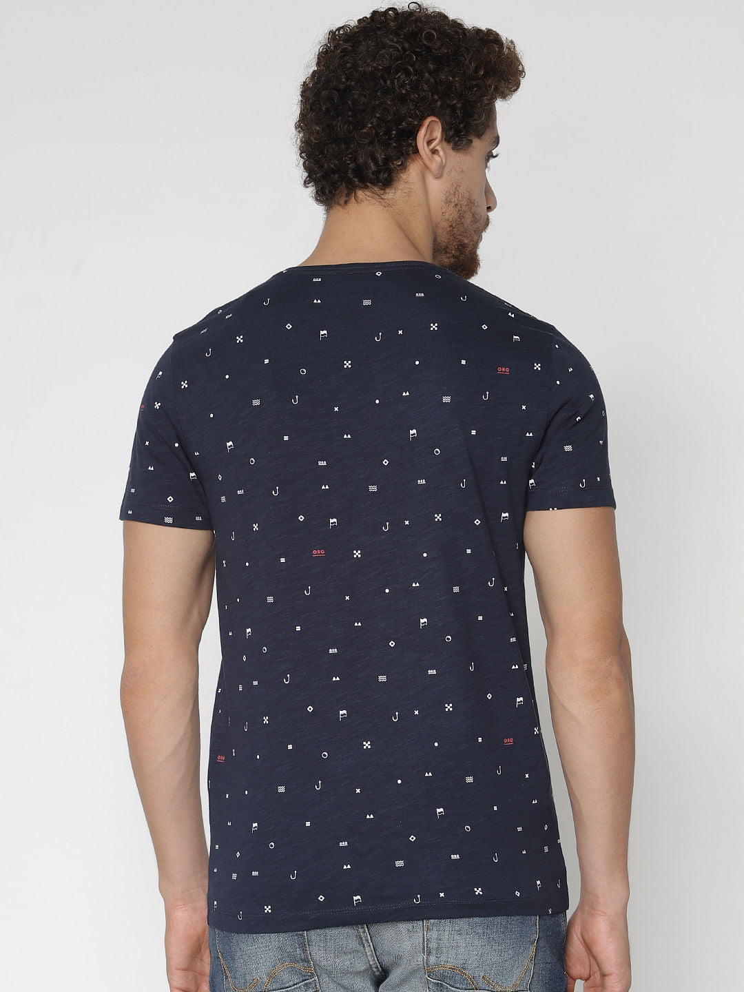 Blue All Over Print Crew Neck T-Shirt