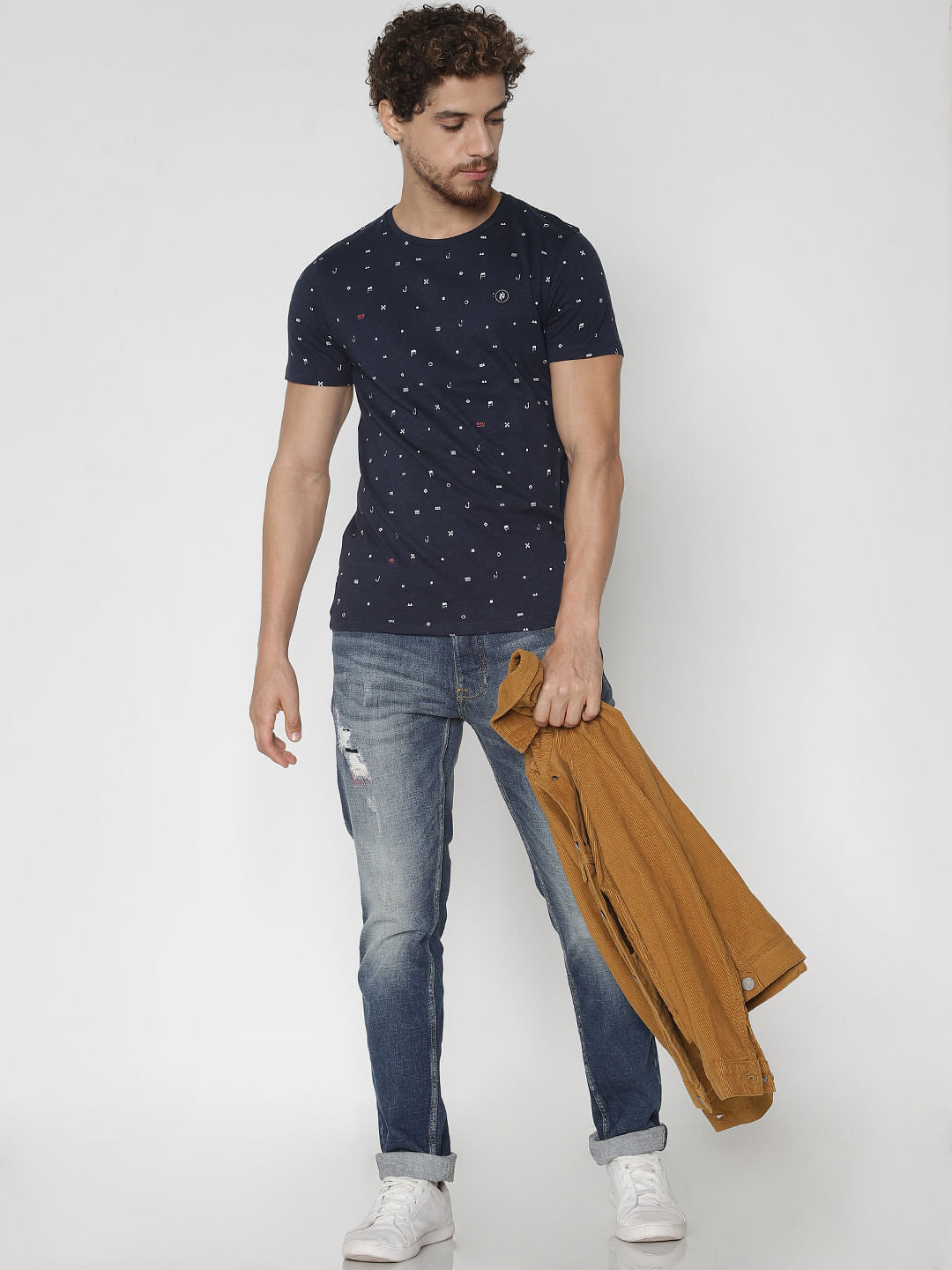 Blue All Over Print Crew Neck T-Shirt