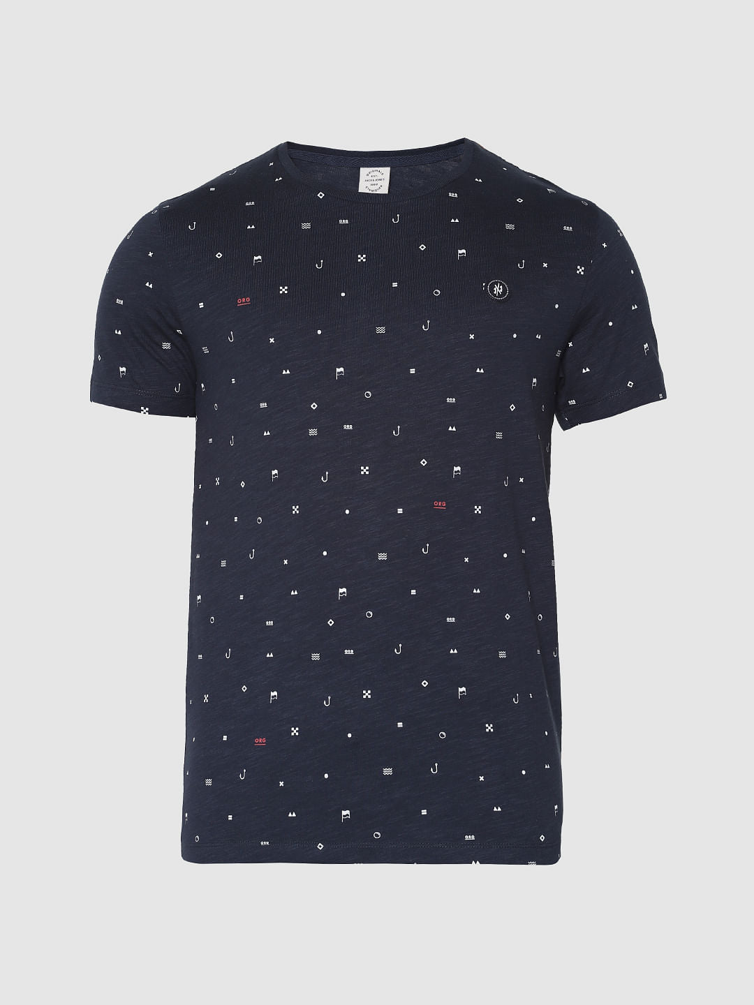 Blue All Over Print Crew Neck T-Shirt