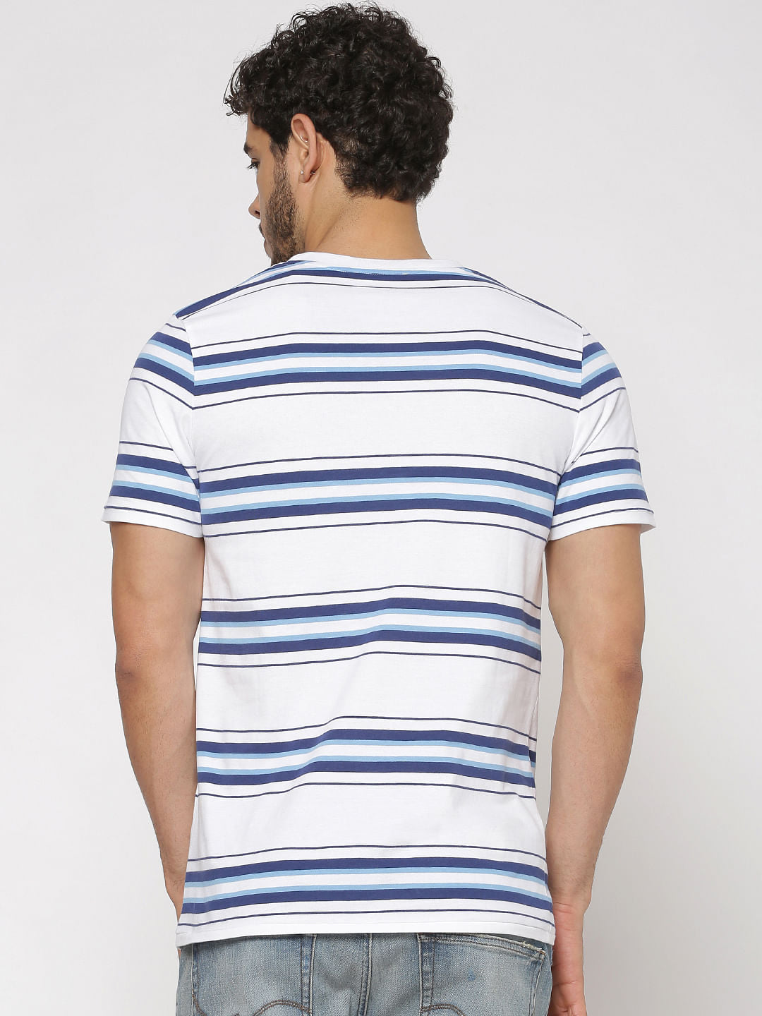 White Striped Slim Fit Crew Neck T-Shirt