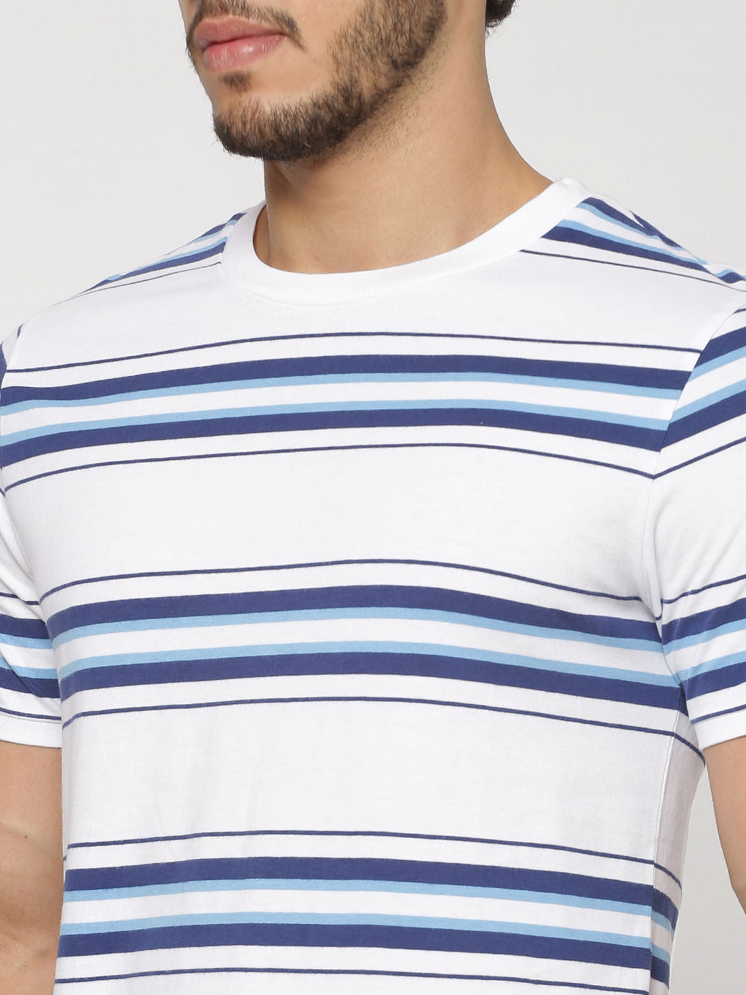 White Striped Slim Fit Crew Neck T-Shirt