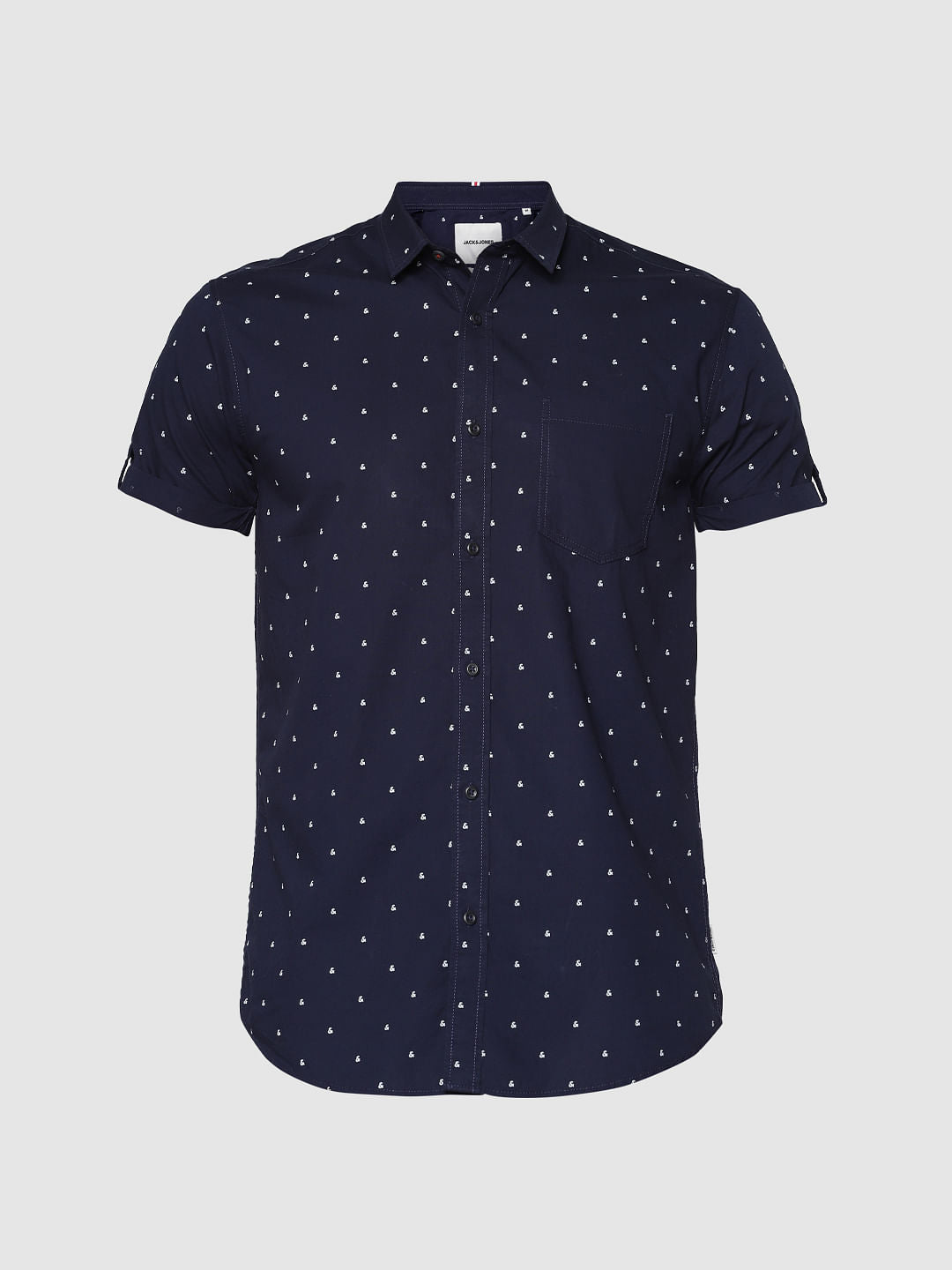 Blue All Over Printed Patch Pocket Short Sleeves Shirt
