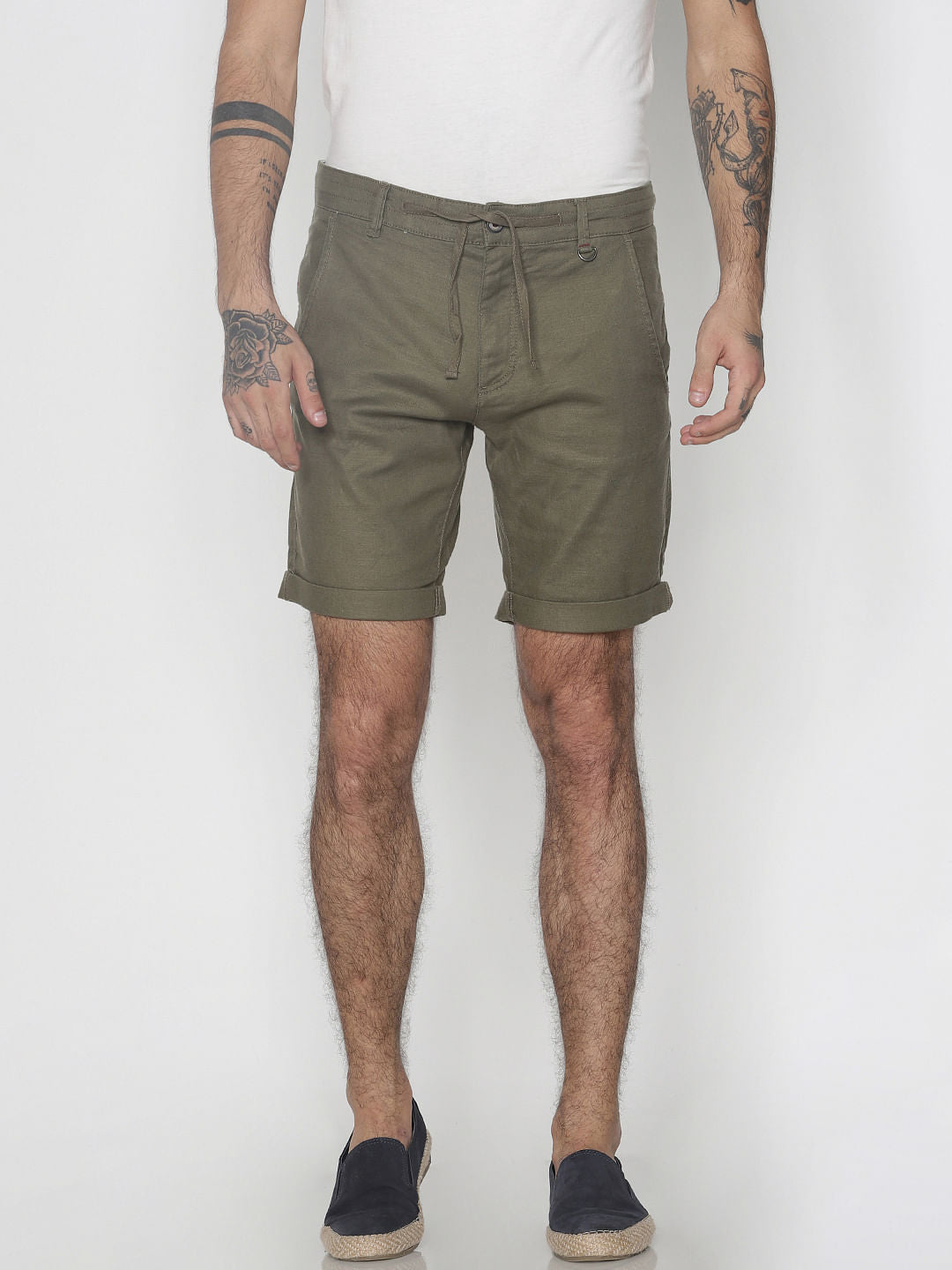 Green Drawstring Chino Shorts - S