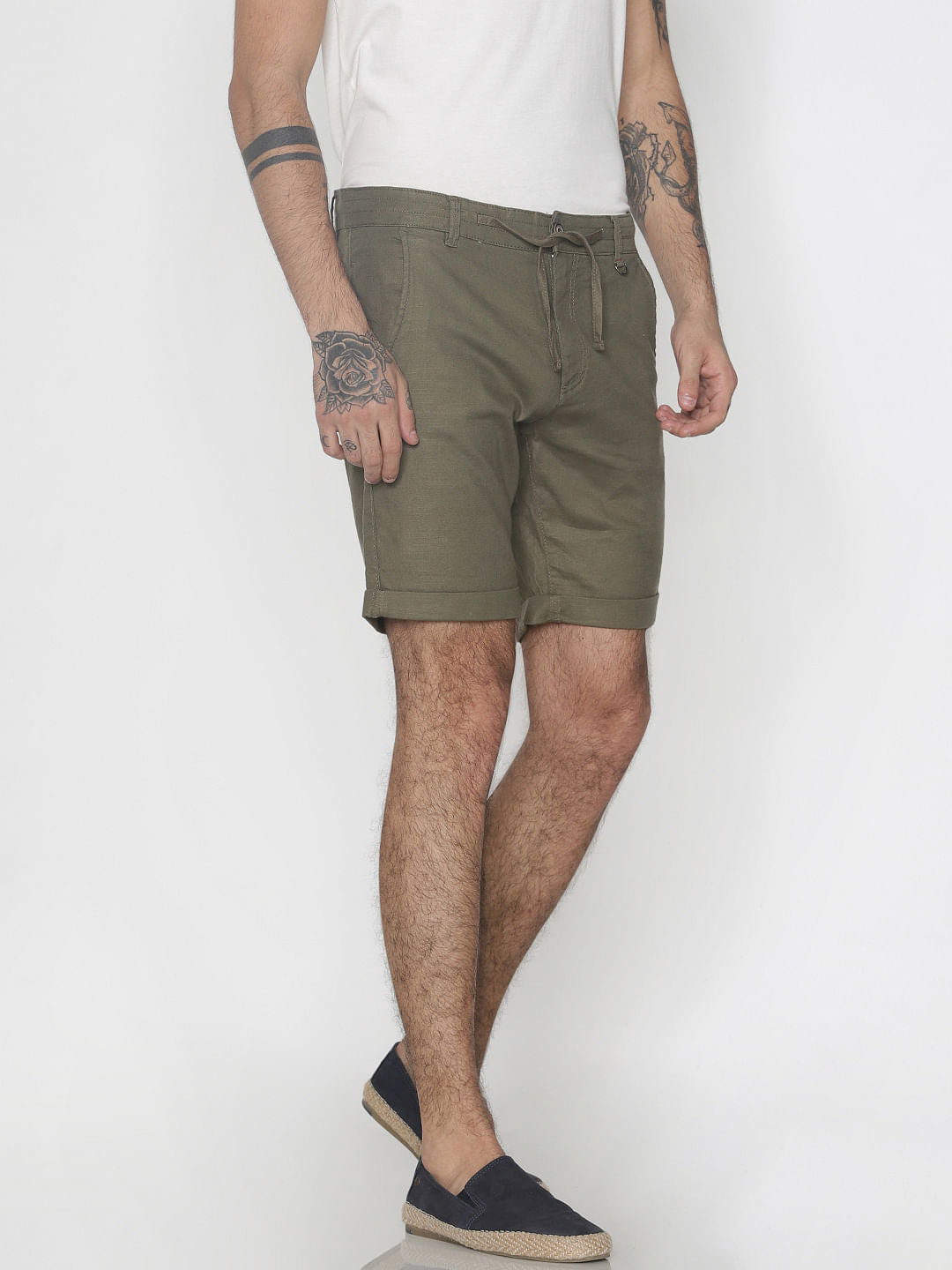 Green Drawstring Chino Shorts