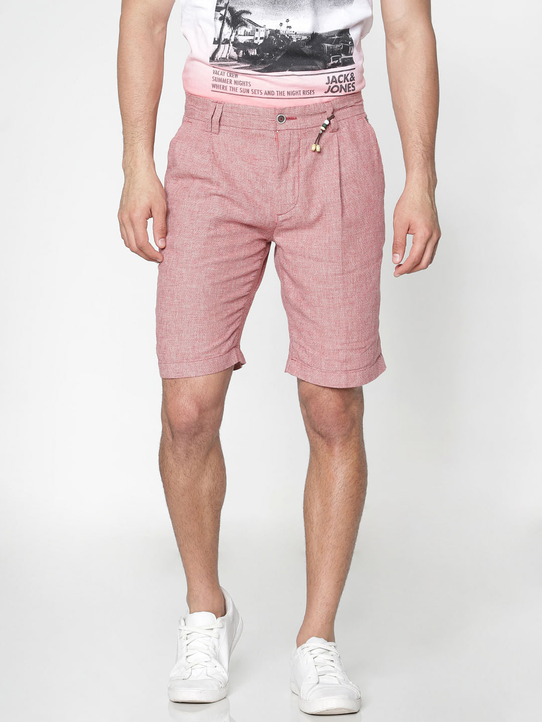 Red Textured Chino Shorts - S