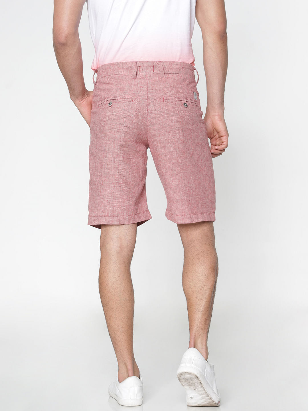 Red Textured Chino Shorts