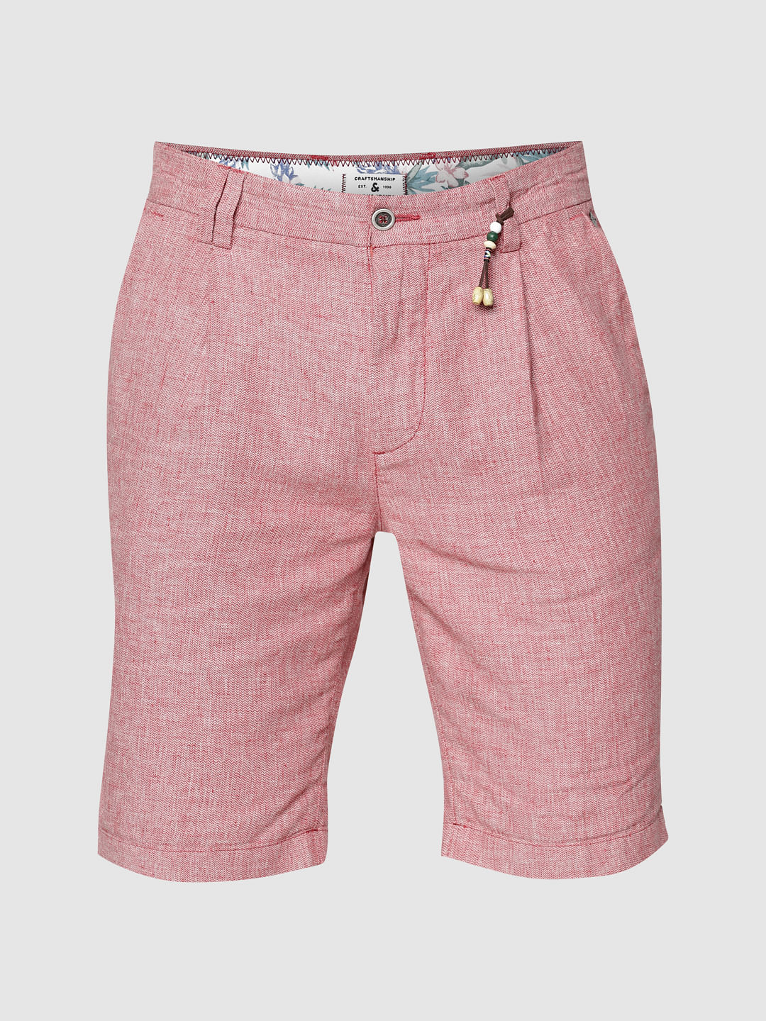 Red Textured Chino Shorts