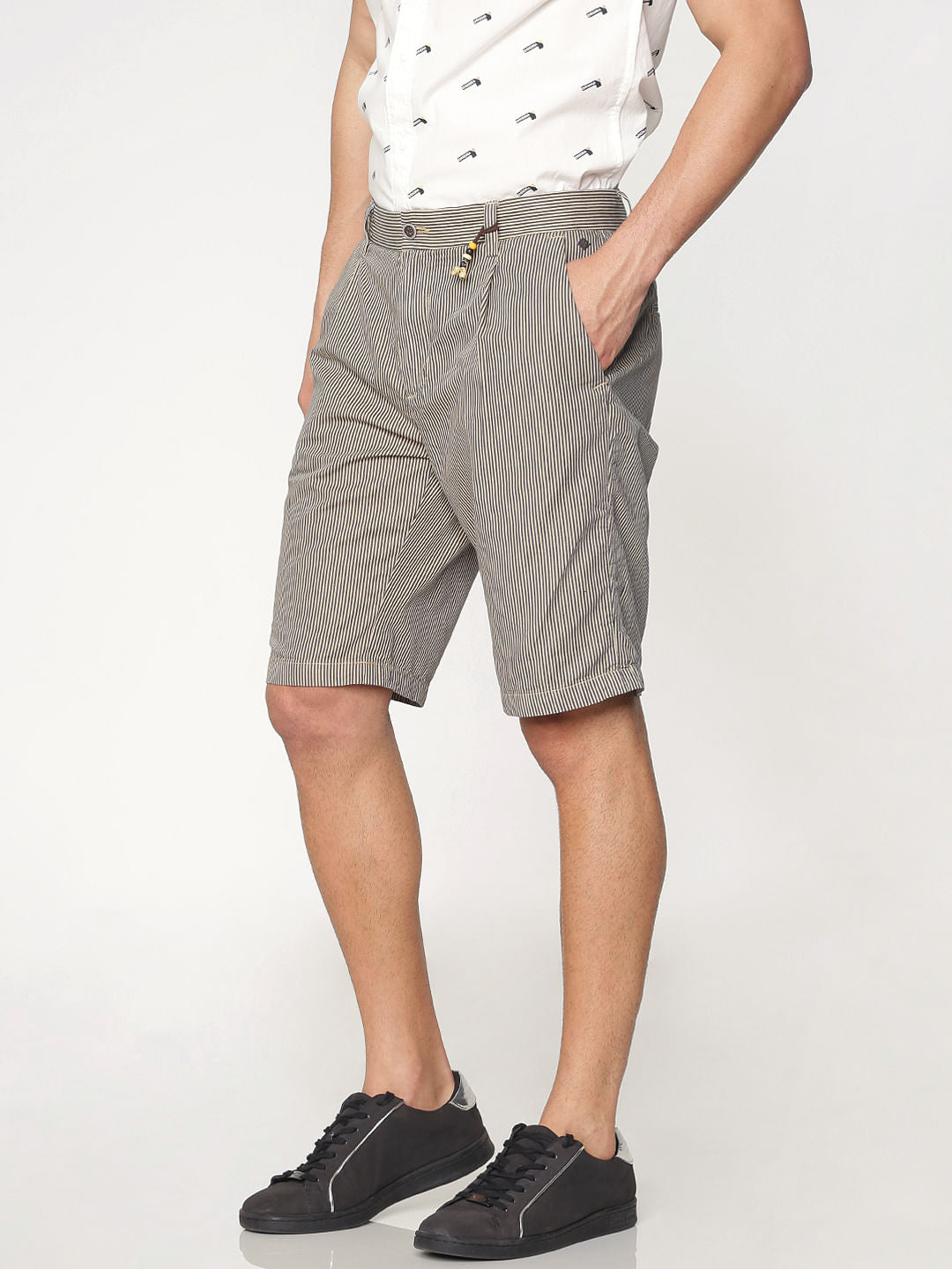 Brown Striped Over Dyed Chino Shorts