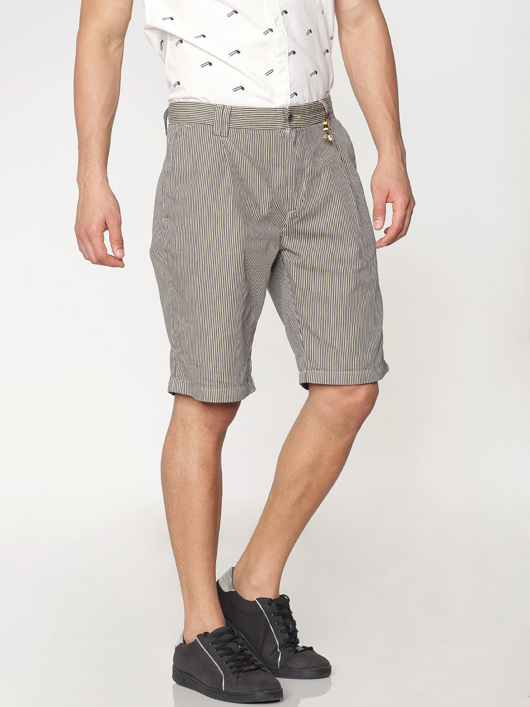 Brown Striped Over Dyed Chino Shorts